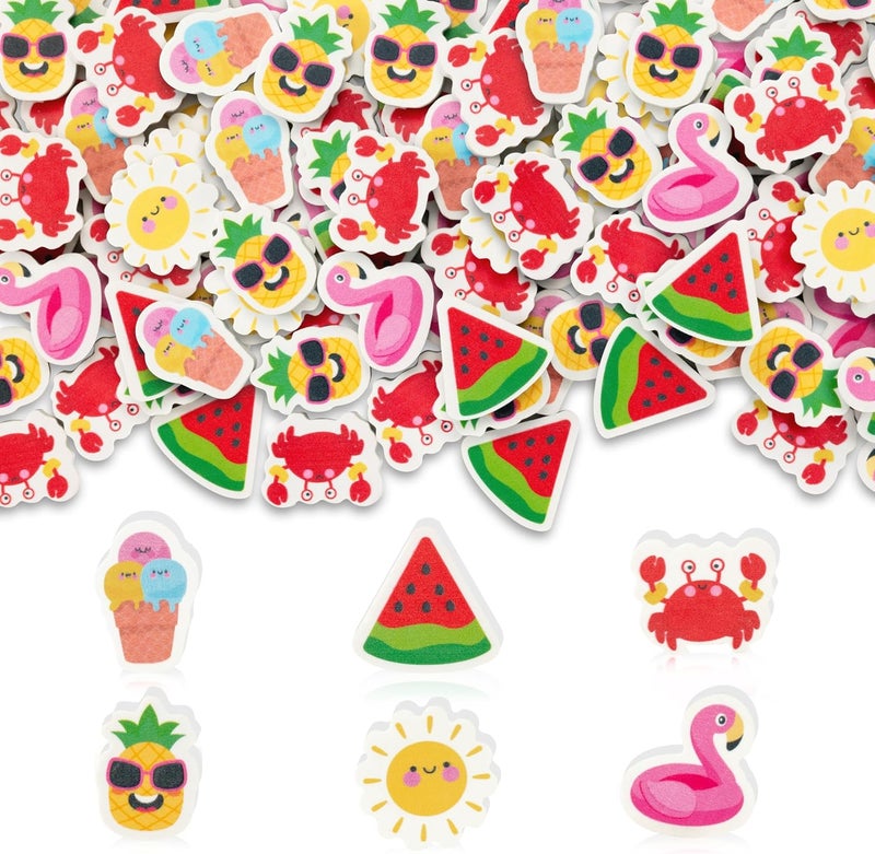 Yopyame 60PCS Summer Mini Erasers Bulk Ice Cream Watermelon Flamingo Tiny Erasers Assorted Novelty Pencil Eraser Puzzle Eraser Desk Pet Student Homework Prizes Gift Filling Party Favors - Image 1